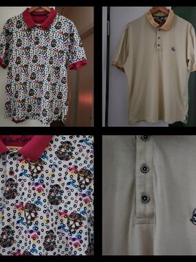 Lot Of 2: Robert Graham Polo Shirt Mens Lg Embroidered & All Over Skull Head